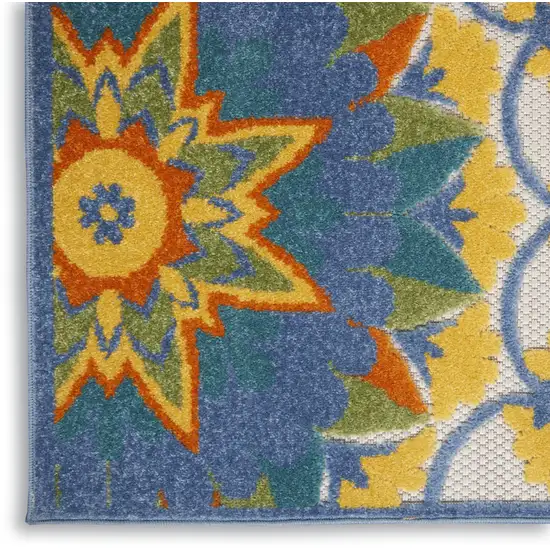8' Blue And Orange Indoor Outdoor Runner Rug Photo 5