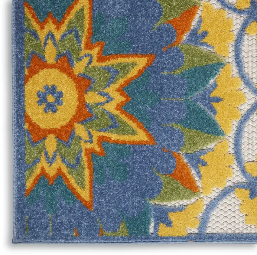 8' Blue And Orange Indoor Outdoor Runner Rug Photo 5