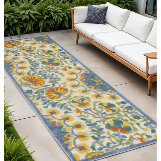 8' Blue And Orange Indoor Outdoor Runner Rug Photo 2