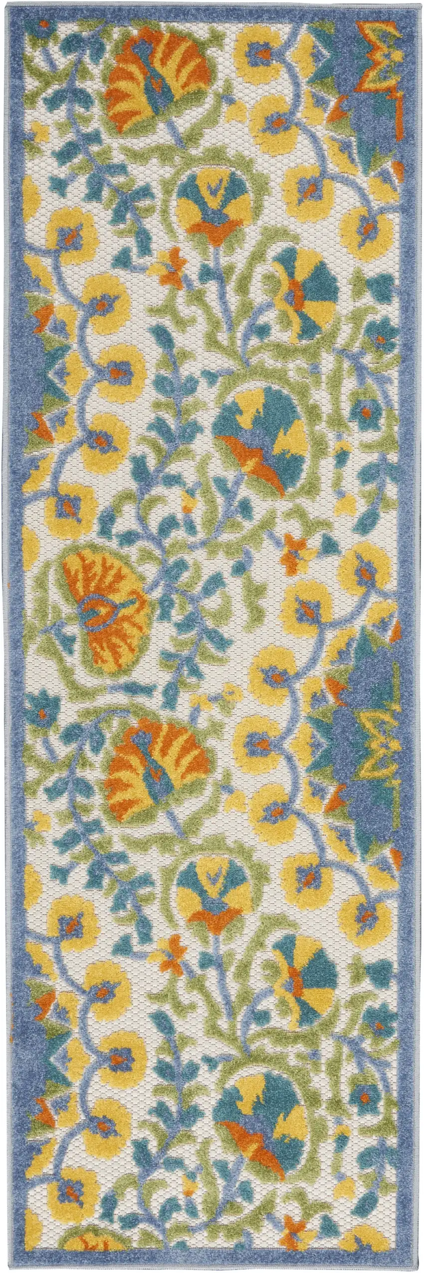 2' X 8' Blue And Orange Toile Non Skid Indoor Outdoor Runner Rug Photo 2