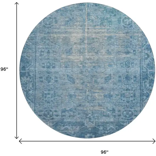 8' X 8' Blue And Silver Oriental Washable Round Rug With UV Protection Photo 9