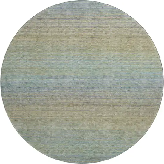 8' X 8' Blue Beige And Taupe Striped Washable Round Rug With UV Protection Photo 1