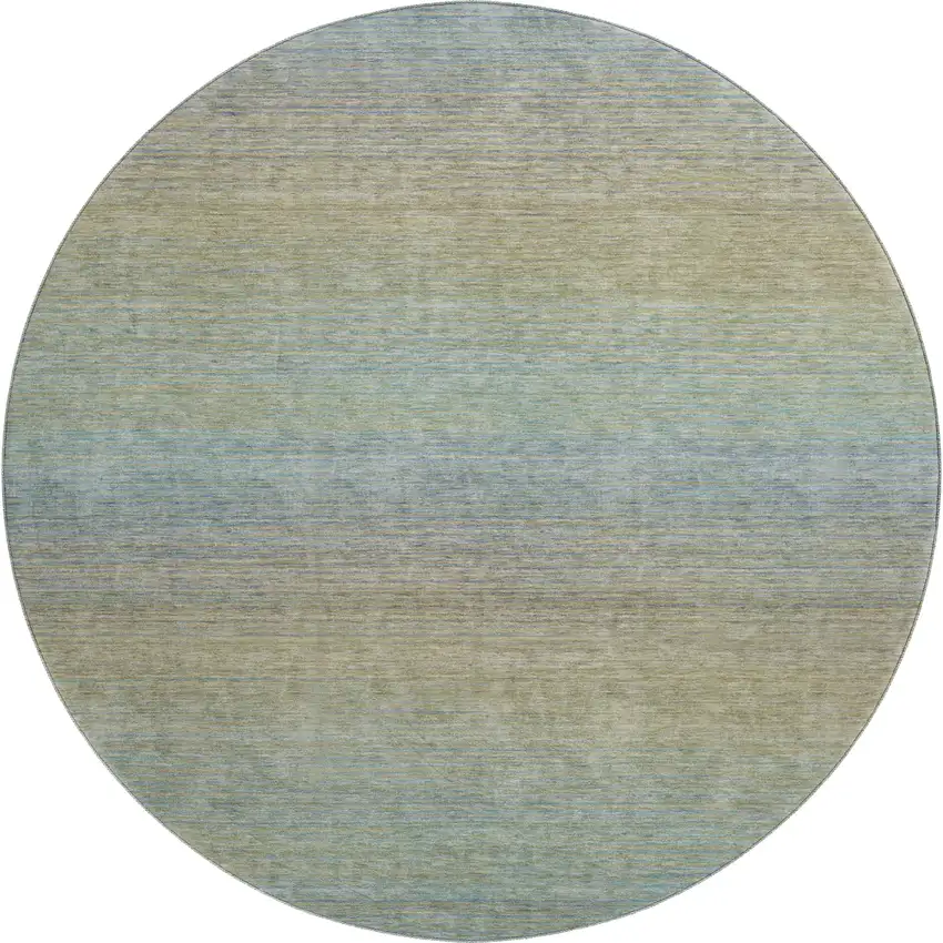 8' X 8' Blue Beige And Taupe Striped Washable Round Rug With UV Protection Photo 1