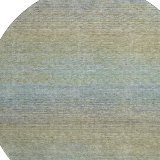 8' X 8' Blue Beige And Taupe Striped Washable Round Rug With UV Protection Photo 2