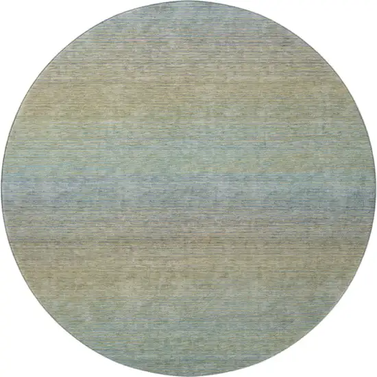 8' X 8' Blue Beige And Taupe Striped Washable Round Rug With UV Protection Photo 3