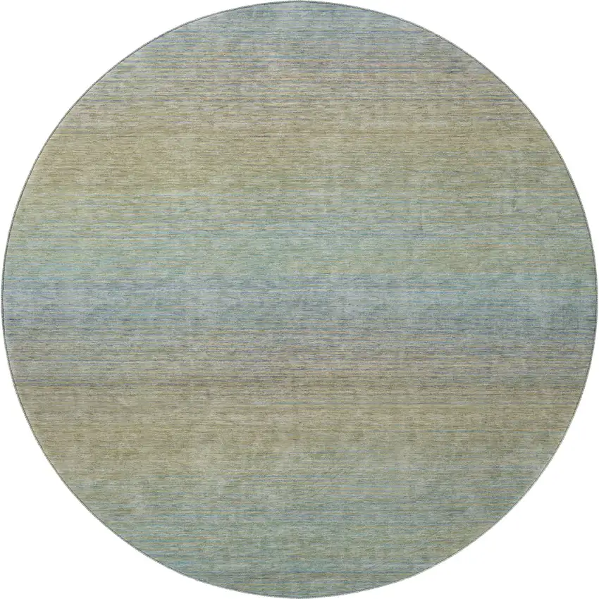 8' X 8' Blue Beige And Taupe Striped Washable Round Rug With UV Protection Photo 3