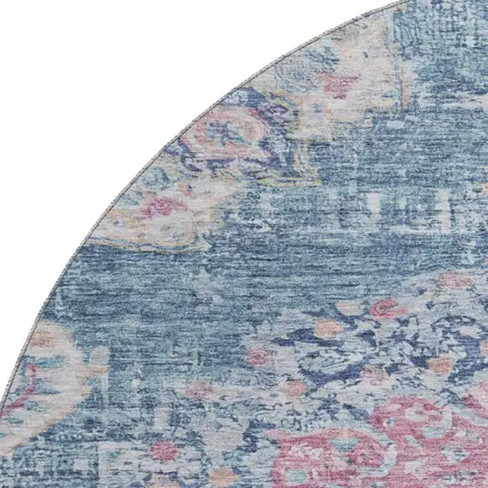 8' X 8' Blue Blush And Ivory Floral Washable Round Rug With UV Protection Photo 2