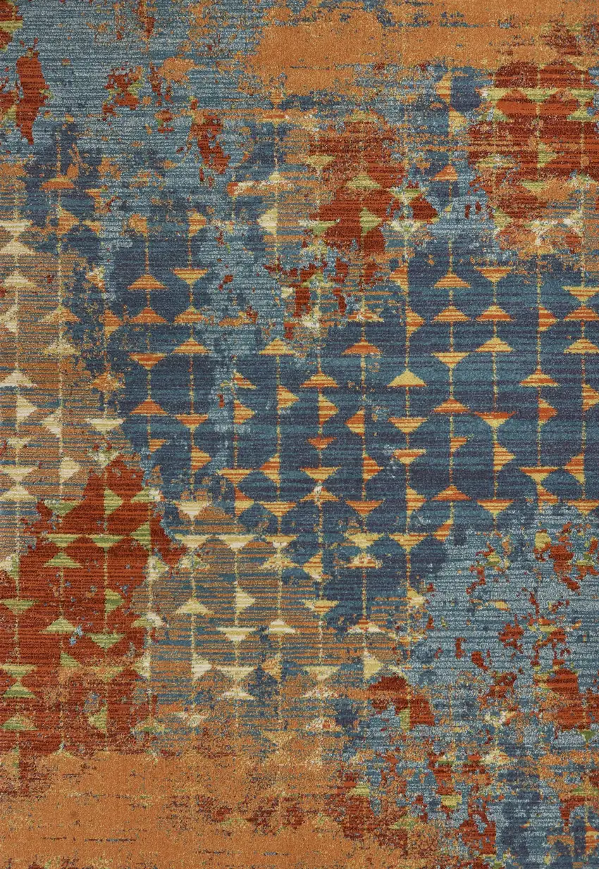 3'X5' Blue Coral Machine Woven Abstract Triangular Strings Indoor Area Rug Photo 1