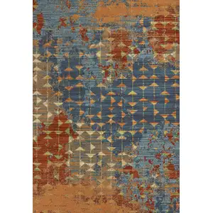 Photo of 3'X5' Blue Coral Machine Woven Abstract Triangular Strings Indoor Area Rug