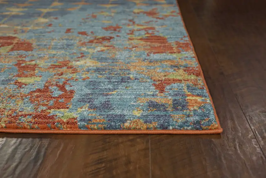 Blue Coral Machine Woven Abstract Triangular Strings Indoor Area Rug Photo 4