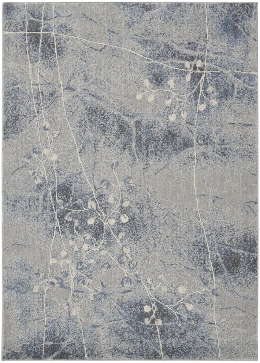 5' X 8' Blue Floral Power Loom Area Rug Photo 1