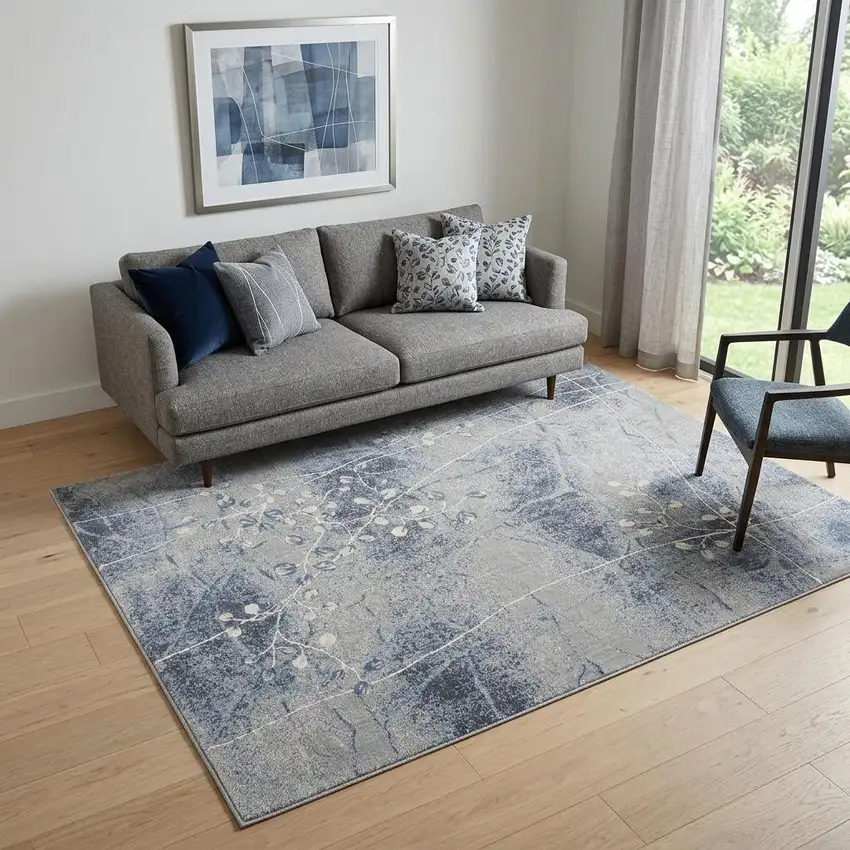 5' X 8' Blue Floral Power Loom Area Rug Photo 1