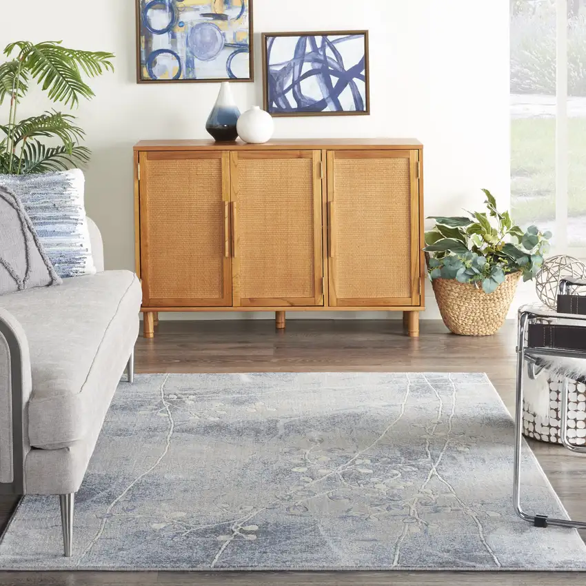 5' X 8' Blue Floral Power Loom Area Rug Photo 6