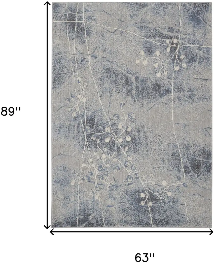 5' X 8' Blue Floral Power Loom Area Rug Photo 8