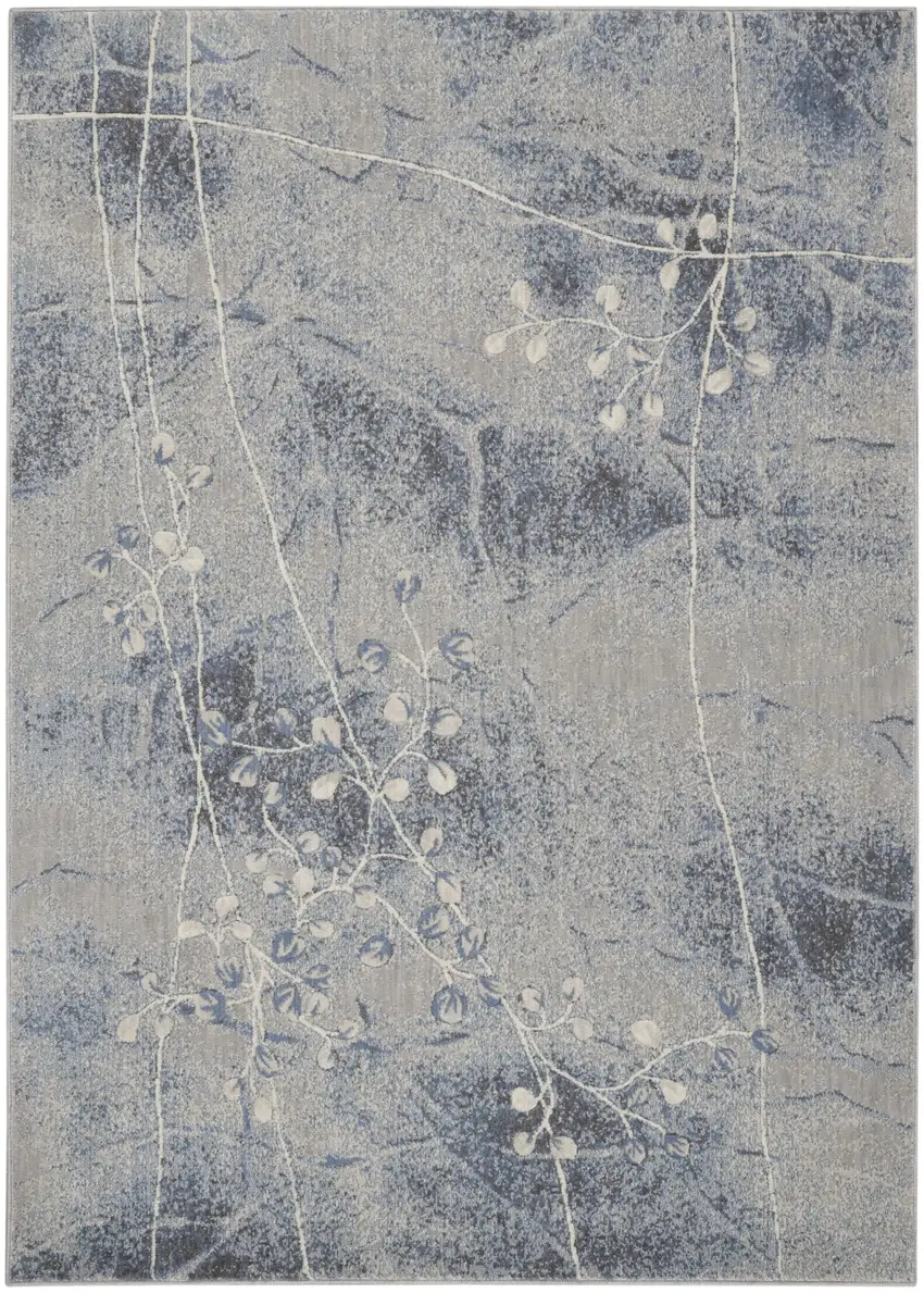 5' X 8' Blue Floral Power Loom Area Rug Photo 2