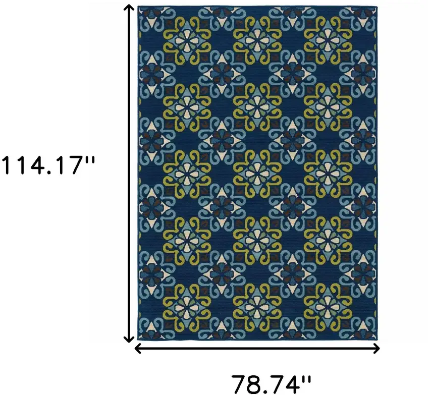 6' X 9' Blue Floral Stain Resistant Indoor Outdoor Area Rug Photo 6