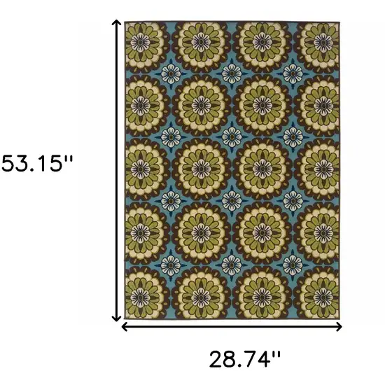 3' X 5' Blue Floral Stain Resistant Indoor Outdoor Area Rug Photo 5