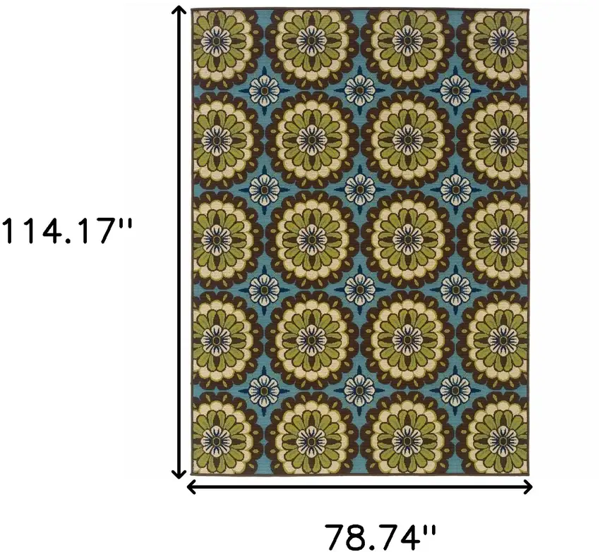 6' X 9' Blue Floral Stain Resistant Indoor Outdoor Area Rug Photo 5