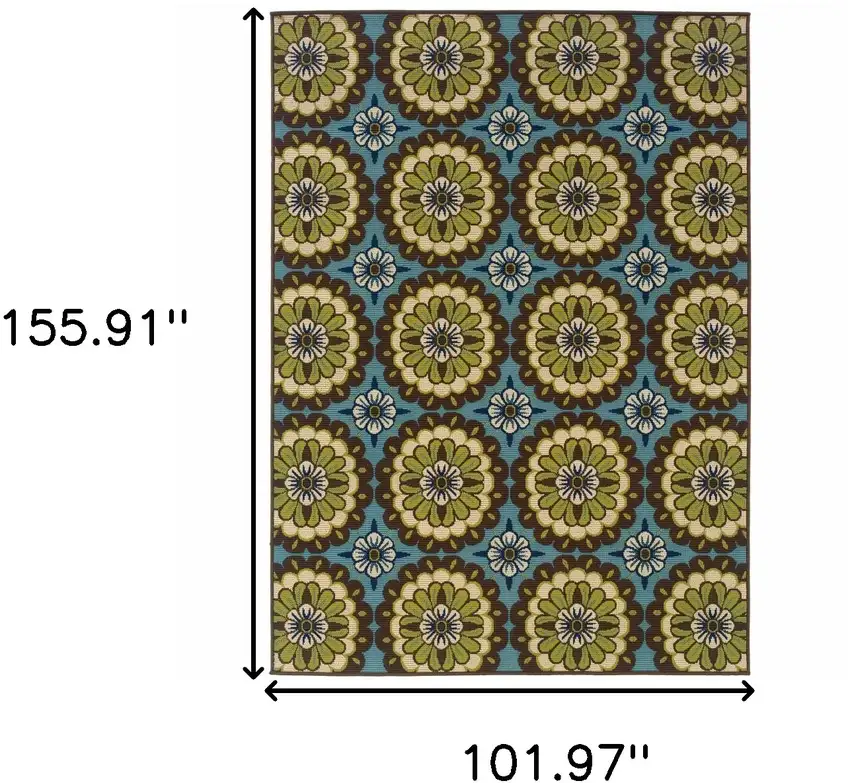 Blue and Green Floral Stain Resistant Indoor Outdoor Area Rug Photo 7