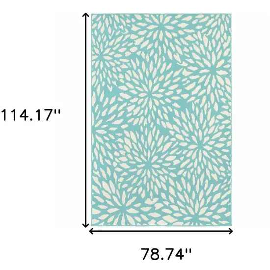 Blue and Ivory Floral Stain Resistant Indoor Outdoor Area Rug Photo 3