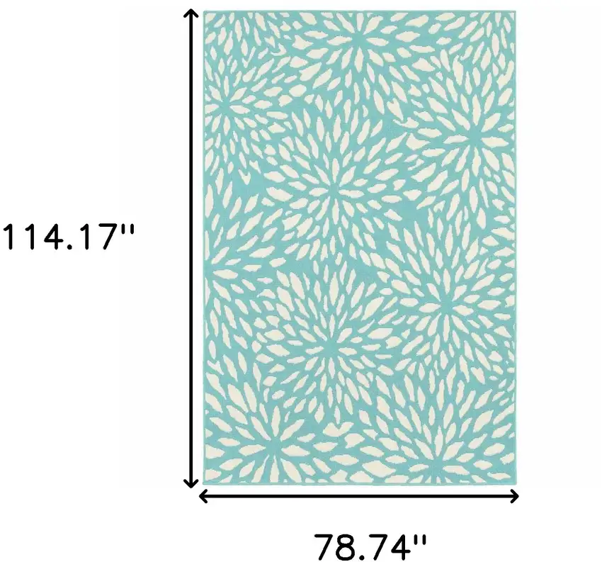 Blue and Ivory Floral Stain Resistant Indoor Outdoor Area Rug Photo 3