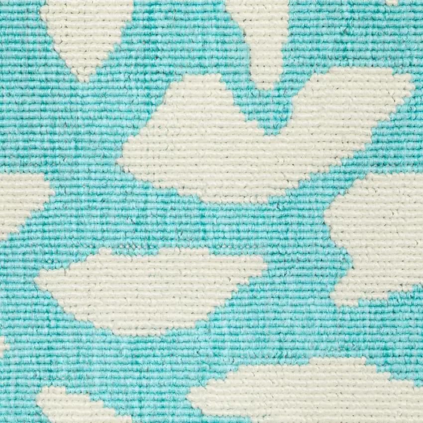 Blue and Ivory Floral Stain Resistant Indoor Outdoor Area Rug Photo 9