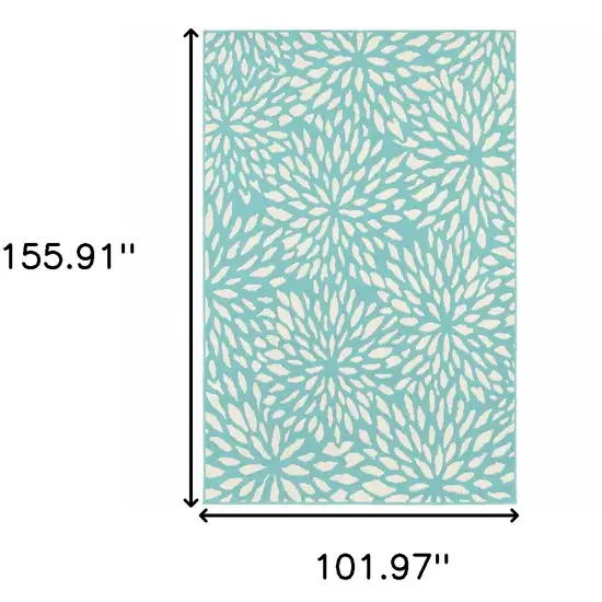 Blue and Ivory Floral Stain Resistant Indoor Outdoor Area Rug Photo 3