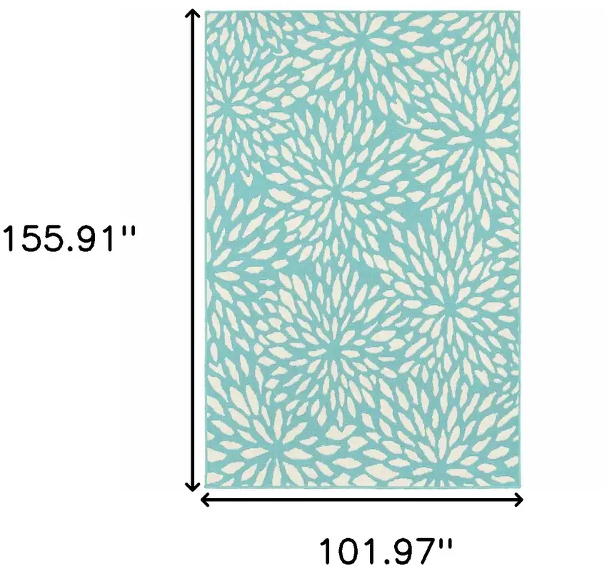 Blue and Ivory Floral Stain Resistant Indoor Outdoor Area Rug Photo 3