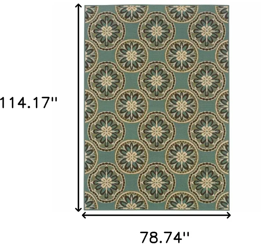 Blue and Ivory Floral Stain Resistant Indoor Outdoor Area Rug Photo 7