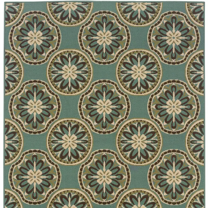 Blue and Ivory Floral Stain Resistant Indoor Outdoor Area Rug Photo 4