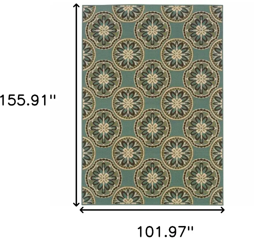 9' X 13' Blue Floral Stain Resistant Indoor Outdoor Area Rug Photo 5
