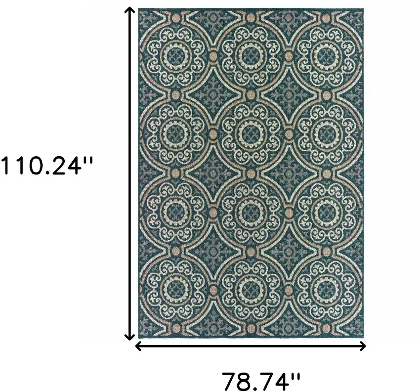 6' X 9' Blue Geometric Stain Resistant Indoor Outdoor Area Rug Photo 6