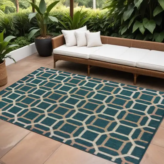 Blue and Gray Geometric Stain Resistant Indoor Outdoor Area Rug Photo 1