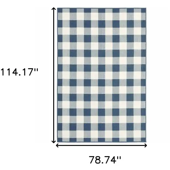Blue and Ivory Geometric Stain Resistant Indoor Outdoor Area Rug Photo 3