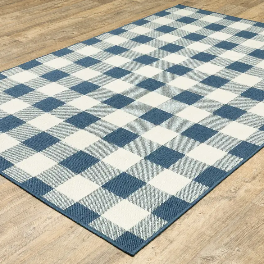 9' X 13' Blue Geometric Stain Resistant Indoor Outdoor Area Rug Photo 6