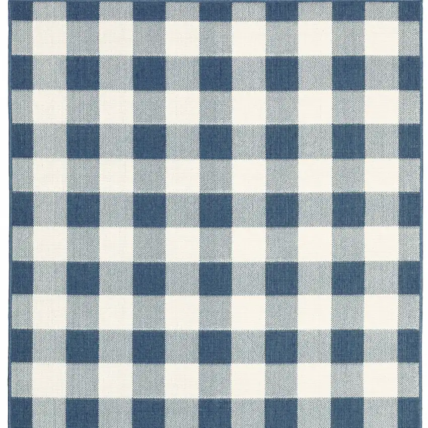 Blue and Ivory Geometric Stain Resistant Indoor Outdoor Area Rug Photo 5