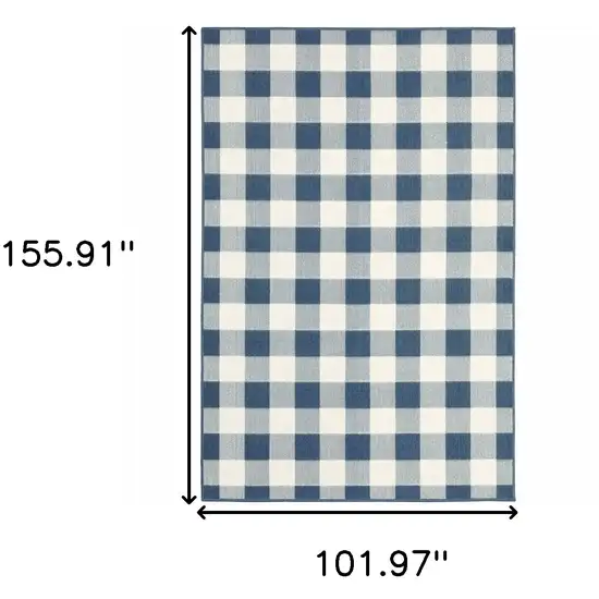 Blue and Ivory Geometric Stain Resistant Indoor Outdoor Area Rug Photo 3