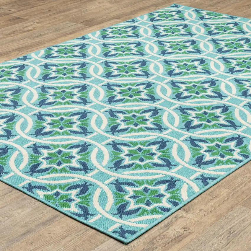 6' X 9' Blue Geometric Stain Resistant Indoor Outdoor Area Rug Photo 5