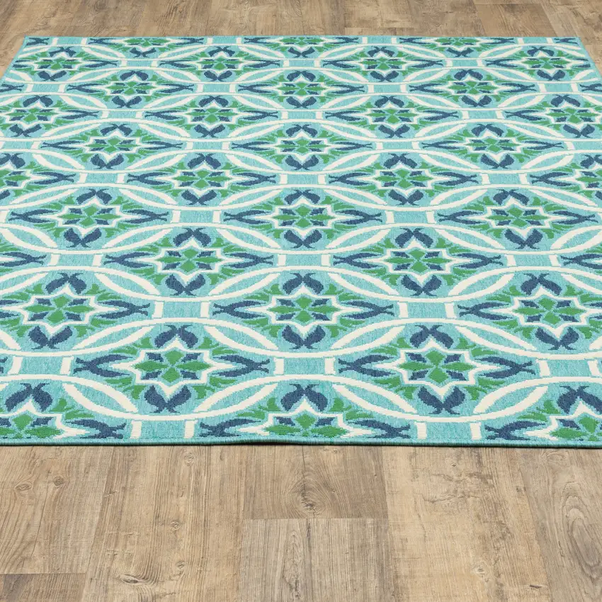 6' X 9' Blue Geometric Stain Resistant Indoor Outdoor Area Rug Photo 7