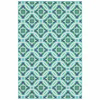 Photo of 9' X 13' Blue Geometric Stain Resistant Indoor Outdoor Area Rug