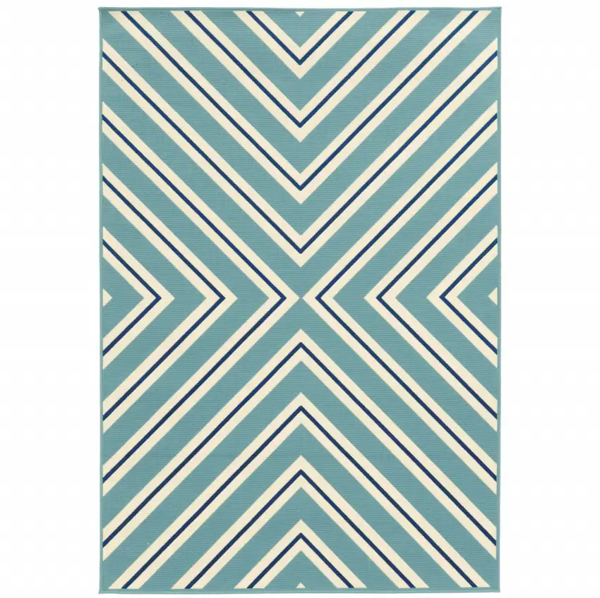 9' X 13' Blue Geometric Stain Resistant Indoor Outdoor Area Rug Photo 1
