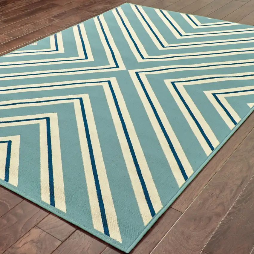 9' X 13' Blue Geometric Stain Resistant Indoor Outdoor Area Rug Photo 4