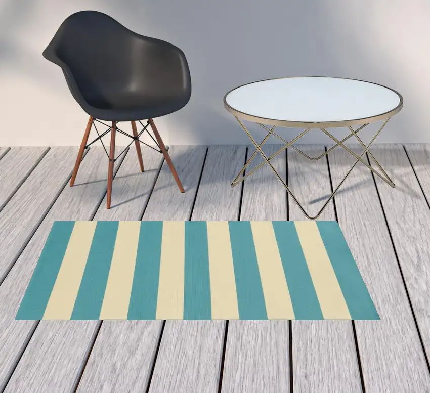 3' X 5' Blue Geometric Stain Resistant Indoor Outdoor Area Rug Photo 2