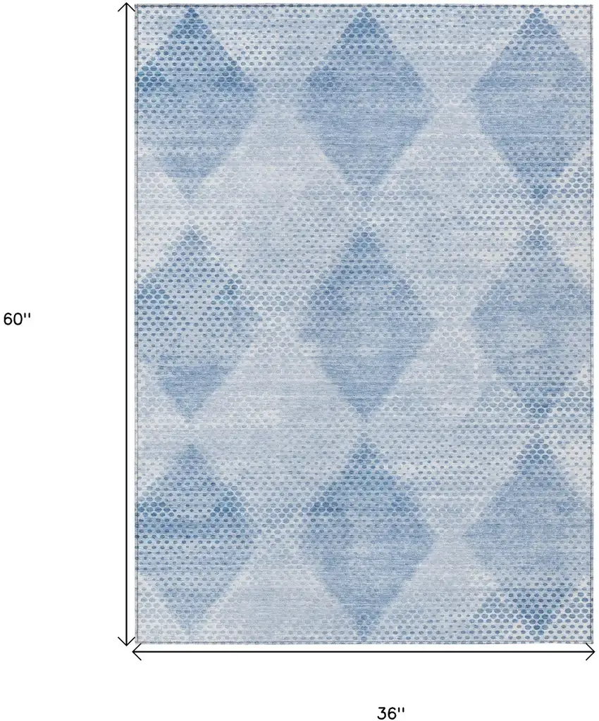 3' X 5' Blue Geometric Washable Non Skid Indoor Outdoor Area Rug Photo 3