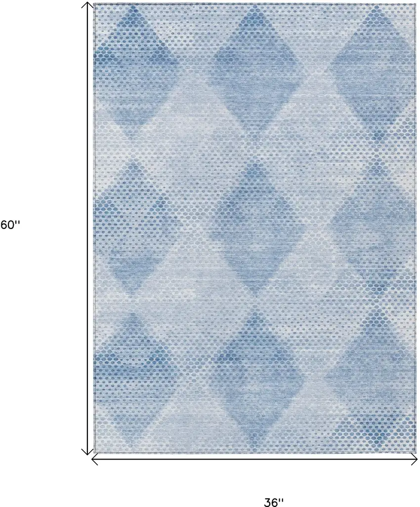 3' X 5' Blue Geometric Washable Non Skid Indoor Outdoor Area Rug Photo 3