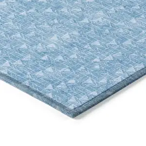 Photo of 3' X 5' Blue Geometric Washable Non Skid Indoor Outdoor Area Rug