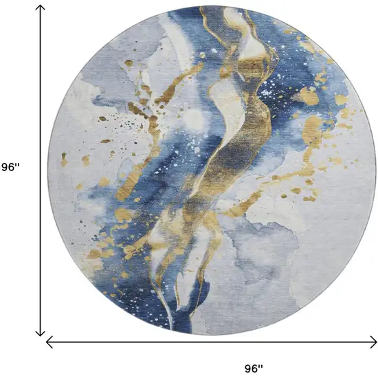 8' X 8' Blue Gold And Ivory Abstract Washable Round Rug With UV Protection Photo 8