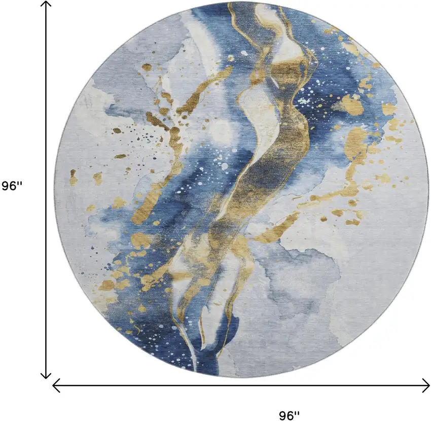 8' X 8' Blue Gold And Ivory Abstract Washable Round Rug With UV Protection Photo 8