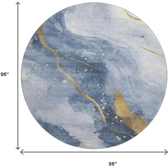 8' X 8' Blue Gold And Ivory Abstract Washable Round Rug With UV Protection Photo 8