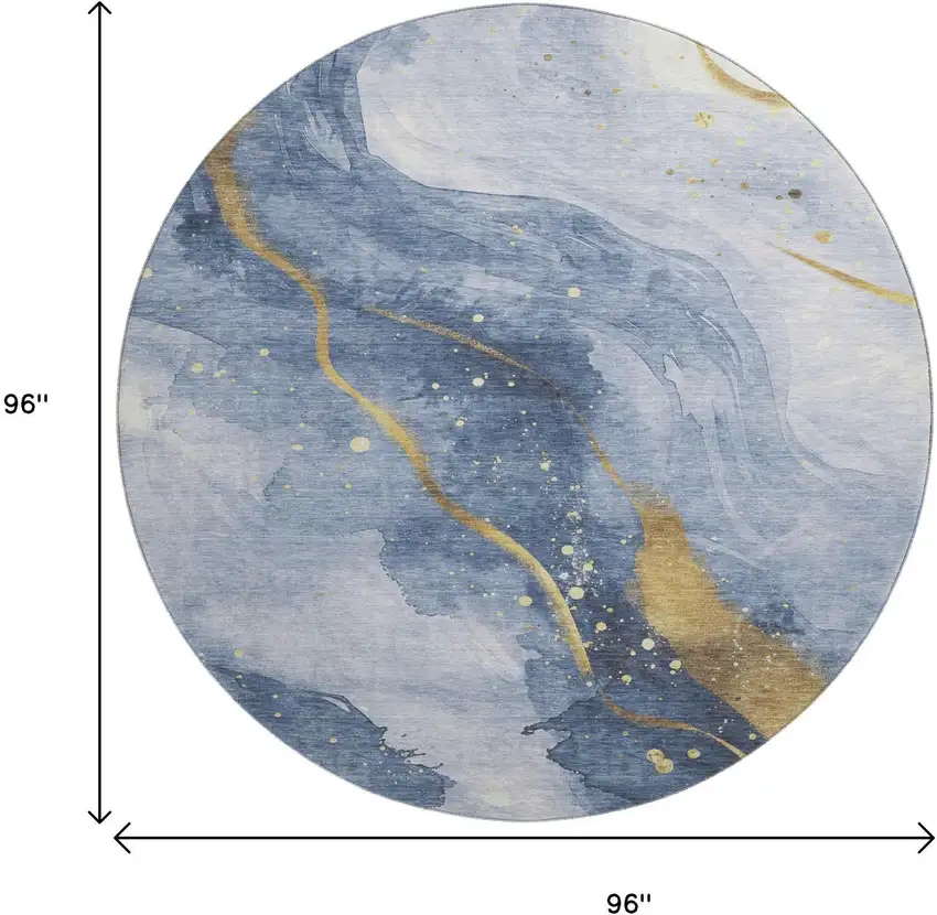 8' X 8' Blue Gold And Ivory Abstract Washable Round Rug With UV Protection Photo 8